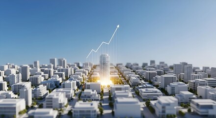 Urban real estate market sees rising value in modern city skyline view