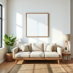 Minimalist Living Room Interior with Mockup Frame