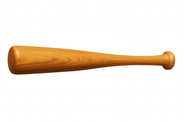 Polished wooden baseball bat lying horizontally, highlighting sleek craftsmanship and sporting potential against clean transparent surface