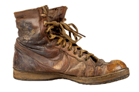 Worn Vintage Leather Military Trainer Boot on Transparent Background