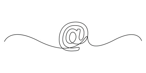 Obraz premium At the rate of sign continuous one line drawing. At symbol single line art vector illustration