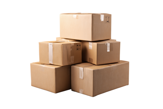 Stacked Cardboard Boxes on Transparent Background