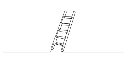 Ladder continuous one line drawing. Set of stepladder, steps, construction ladder single line art. Continuous one line drawing of repair, professional, hand, people, vector illustration