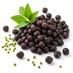 Dry black chickpeas (Kala Chana) isolated on a white background, ideal for use in packaging,