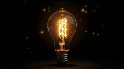 Radiant lightbulb glows warmly against a dark backdrop, sparks of inspiration and innovation shining brightly