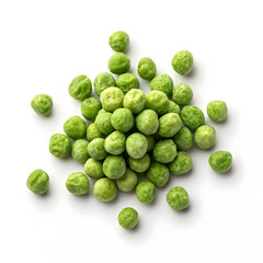 Dried green peas isolated on a plain white background, suitable for food packaging, health products,