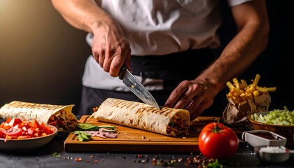 A chef slicing a delicious-looking shawarma