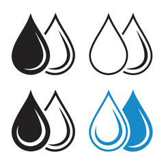 Four sets of water droplets in varying styles and colors displayed on a white background image art