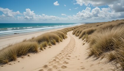 Scenic coastal landscape with sandy dunes and ocean views, evoking tranquility and wanderlust