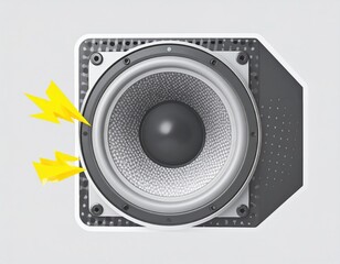 Black and white halftone illustration of a loudspeaker in sticker style, isolated on