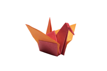 Origami Paper Crane on Transparent Background ? Colorful Red Orange