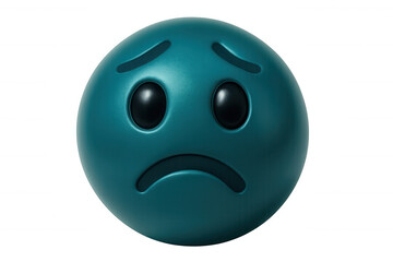 Tearful turquoise emoji displaying dejected mood, rendered digitally with transparent background