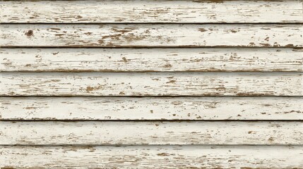 Obraz premium A close-up view of weathered wooden planks, showcasing a rustic, distressed white finish with visible texture and imperfections.