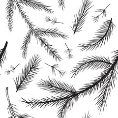 Festive Natural Seamless Vector Pattern with Spruce Branches Black and White