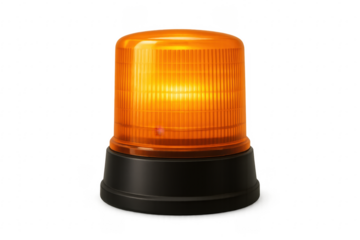 Orange rotating beacon light flashing on transparent background