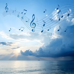 music notes on a blue background