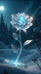 glass rose with glowing in a dark background