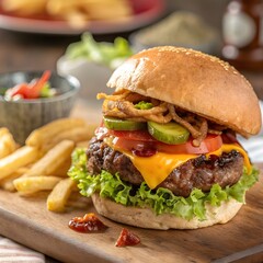 hamburger with french fries