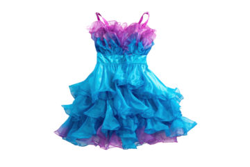 Blue-Purple Ruffled Cocktail Party Dress on Transparent Background