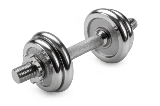 Chrome dumbbell isolated on transparent background promoting healthy lifestyle - Powered by Adobe