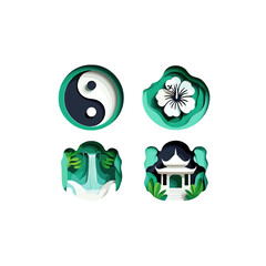 Serene Nature Icons Representing Balance Harmony And Tropical Getaways Isolated
