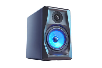 Compact PC Speaker with Blue LED Woofer on Transparent Background