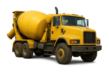 Yellow Cement Mixer Truck Isolated on Transparent Background