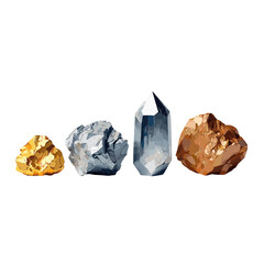 Collection of precious minerals and gemstones isolated on transparent background representing wealth and natural beauty