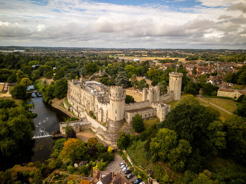 Warwick Castle overlooking river Avon in Warwickshire, England