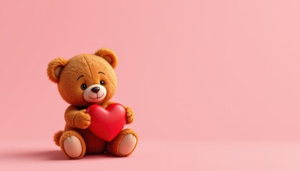 Animated teddy bear holding a heart symbolizing affection and care in a whimsical and playful style for all ages