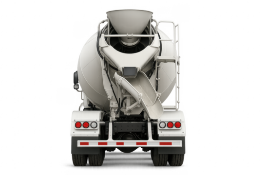 Cement mixer truck isolated on transparent background, rear view