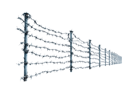 Barbed Wire Fence on Transparent Background