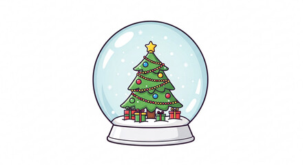 Festive Snow Globe with Decorated Christmas Tree and Presents Inside a Winter Wonderland Scene
