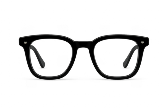 Black Eyeglasses Isolated on Transparent Background with Clear Lenses