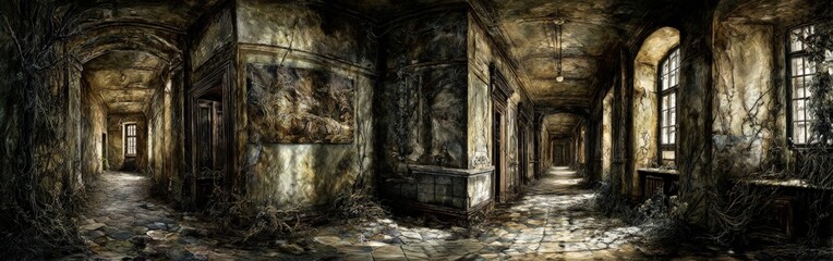 Abandoned Corridor In Ruins