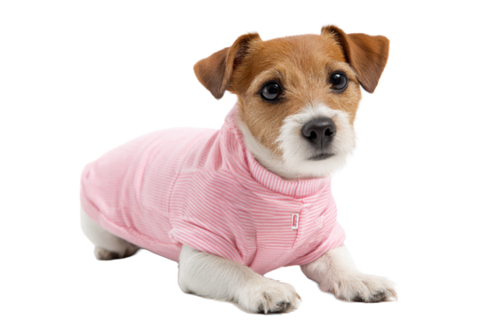 Jack Russell Puppy in Pink Sweater on Transparent Background