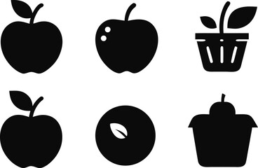 Set of apple and food icons silhouette