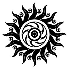 Simple Radiant Cultural Swirl Black Silhouette Vector Illustration on White Background