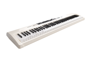 White Digital Piano Keyboard on Transparent Background