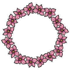 Circular floral wreath design featuring vibrant pink flowers with yellow centers, creating a beautiful decorative frame for invitations or artistic projects