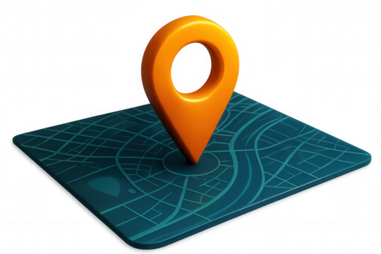 3d render of a location pin pointing a specific area on a city map, perfect for travel and navigation concepts