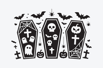 Halloween coffins silhouette  vector
