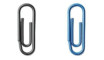 Two paperclips, one dark gray, one vibrant blue, side-by-side