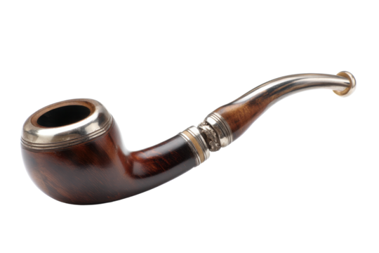 Antique Wooden Smoking Pipe with Metal Mouthpiece