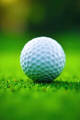 Obraz premium Close-up of a golf ball resting on a lush green putting surface, ready to be struck The image evokes a sense of calm and precision before a challenging putt , precision, color