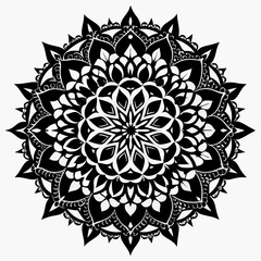 Mandala Lace Black Silhouette Vector Illustration on White Background