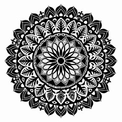 Mandala Lace Black Silhouette Vector Illustration on White Background