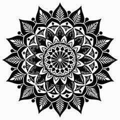 Mandala Lace Black Silhouette Vector Illustration on White Background