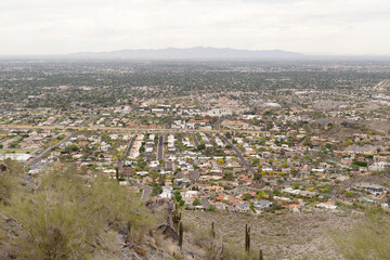 View from Piestewa Peak towards Phoenix city and over residential areas