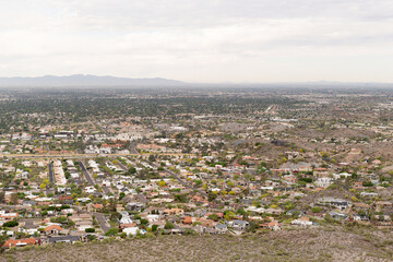 View from Piestewa Peak towards Phoenix city and over residential areas